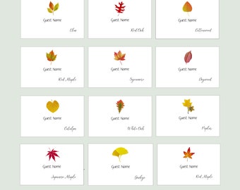 Autumn Leaf place cards, Wedding Escort Cards, Multiple Illustration, Folded or Flat Cards, Personalized Cards, Fall Leaf placecards