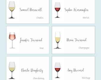 Wine place cards, Vineyard theme Wedding, Escort Cards, Multiple Illustrations, Folded or Flat Cards, Wine Tasting Event, Personalized Cards