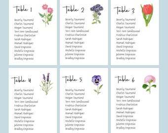 Flower Seating Cards with Table NUMBERS, Floral Seating, Seating Cards,  Assigned Seating Cards, Seating Chart, Seating Directions