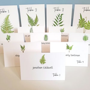 Fern place cards, Wedding Escort Cards, Seating Information, Fern Cards, Woodland Greenery Cards, Personalized Seating image 1