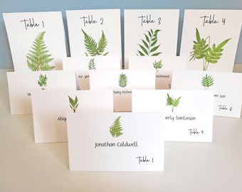 Fern  place cards,  Wedding Escort Cards, Seating Information, Fern Cards, Woodland Greenery Cards,  Personalized Seating