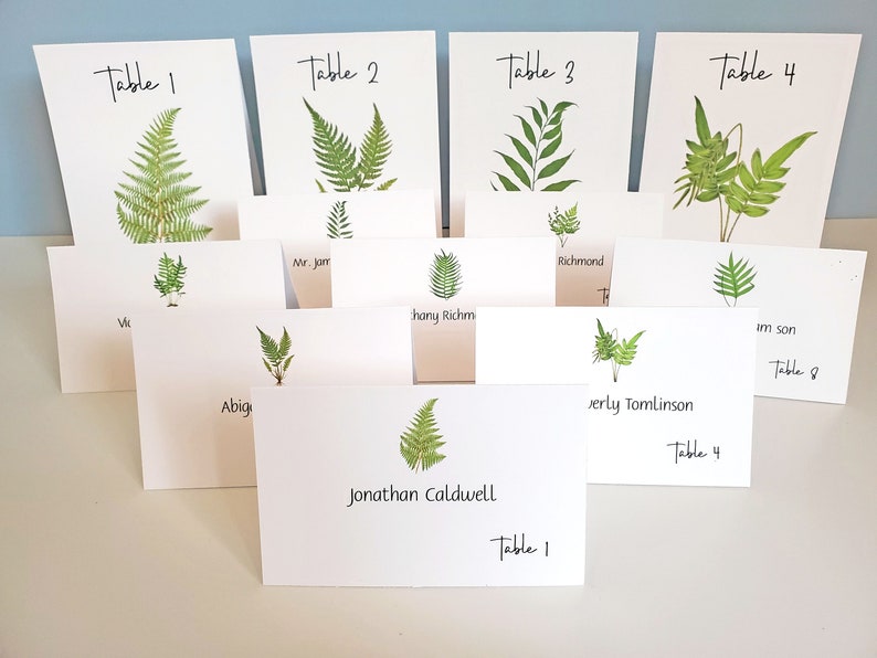 Fern place cards, Wedding Escort Cards, Seating Information, Fern Cards, Woodland Greenery Cards, Personalized Seating image 1