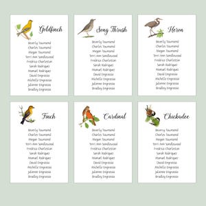 Bird Seating Cards, Table Seating Assignment Cards, Seating Information, Bird Seating Chart, Guest Seating Cards, Table Seating charts