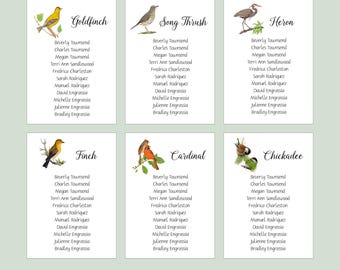Bird Seating Cards, Table Seating Assignment Cards, Seating Information, Bird Seating Chart, Guest Seating Cards, Table Seating charts