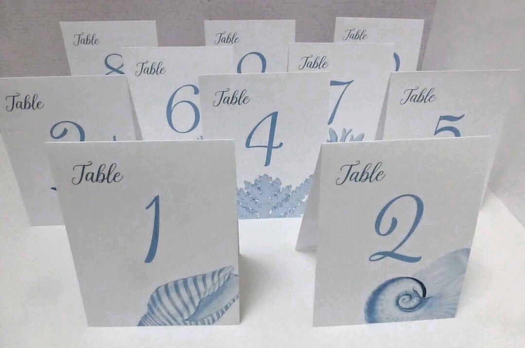 Shell Table Numbers, Beach Wedding, Shell Cards, Surf and Turf Wedding