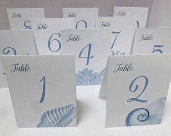 Shell  Table Numbers, Beach Wedding, Shell Cards,  Surf and Turf Wedding, Tropical Table Numbers, Wedding near the Sea