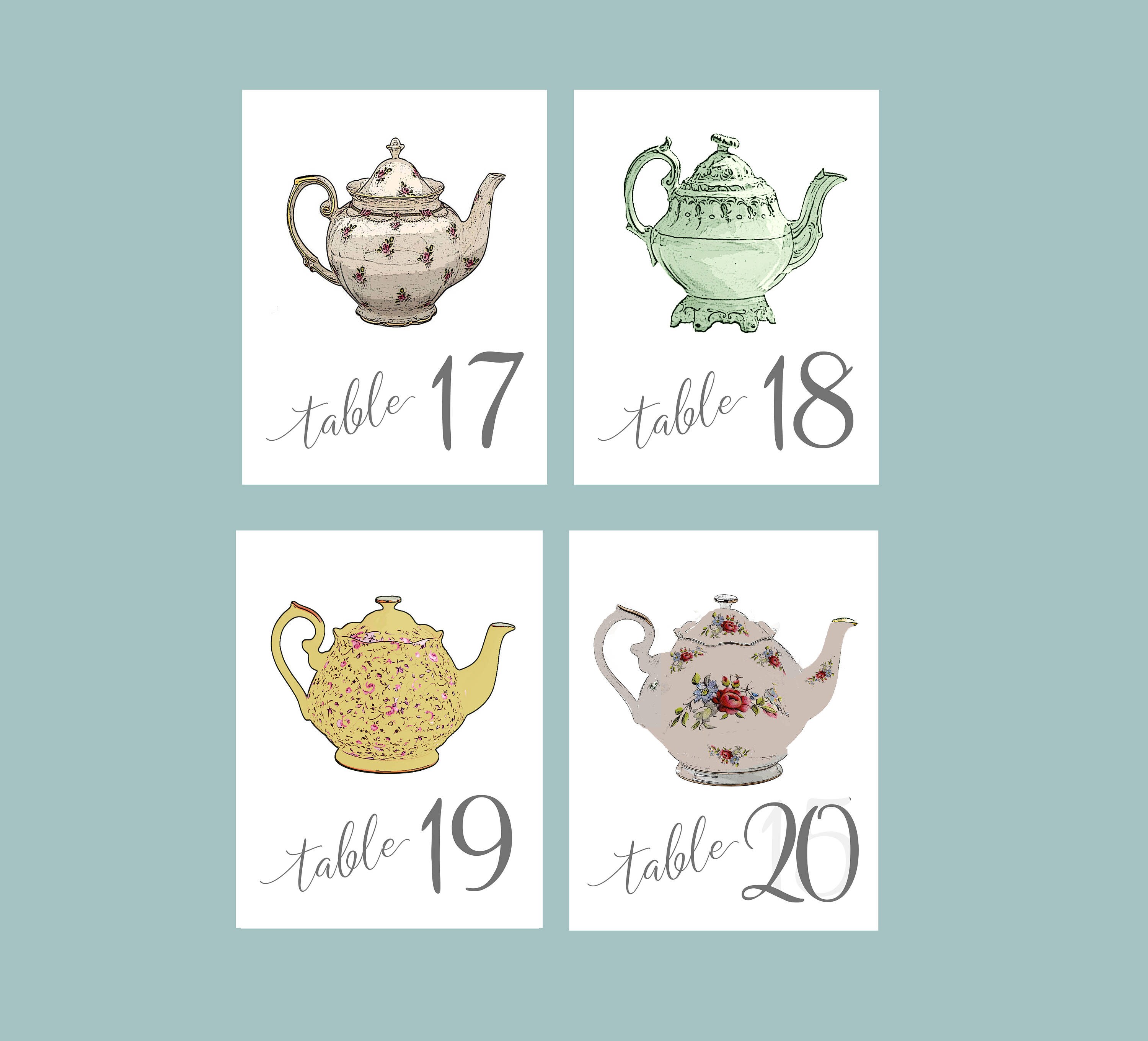 Teapot Table Numbers Teapot Table Tents Teapot Table Etsy