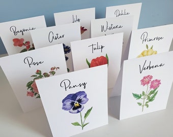 Wedding Table Cards, Flower Table Cards, Botanical Table Cards, Assorted Flower Cards for Wedding or Special Evente Numbers. Markers