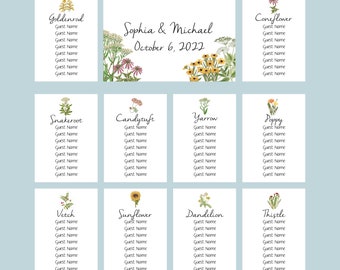 Wildflower Seating Cards, Table Seating, Seating Chart, Guest Seating Chart, Reception Seating, Wedding Seating