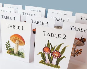 Mushroom Table Numbers, Table Cards, Cards for Woodland, Nature Lovers, Outdoor Garden Party, Flat or Tented, No 2 cards are alike, Unique