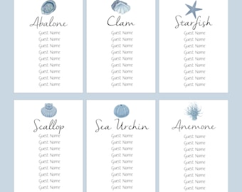 Seashell Name Seating Cards, Beach Wedding Guest Place Cards