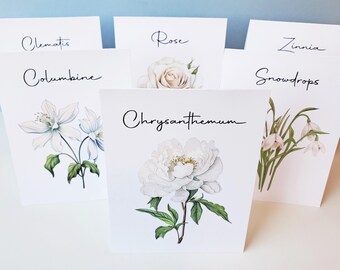 White Floral Table Cards, Wedding, Event, Tented Flat Cards