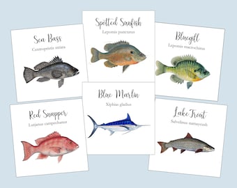 Fish Table Cards, Summer Wedding Table Cards, Freshwater Fish, Camping Table Cards, Lake Table Cards, Table Numbers, Fishing  Table Cards,