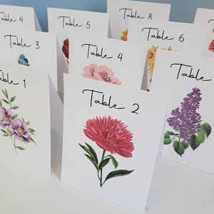 Flower Table NUMBER Cards, Wedding Table Cards, Botanical Table Cards, Assorted Flower Cards for Wedding or Special Evente Numbers. Markers
