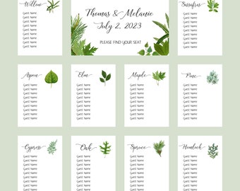 Woodland Seating Cards, Table Seating Assignment Cards, Seating Chart, Reception Info., Guest List Seating chart,  Woodland Seating Cards