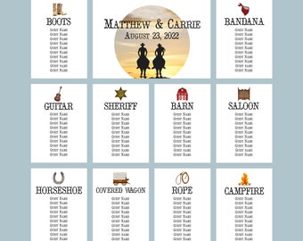 Country Western Seating Cards, Western Wedding Seating, Rodeo Event, Cowboy Cowgirl Party, Guest Seating