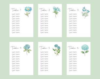 Aqua Seating Cards, Aqua, Teal, Blue, Shades of Aqua Seating Cards, Flower Table Seating