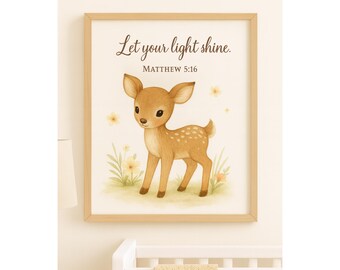 Christian Nursery Wall Art Printable Fawn Bible Verse Woodland Animal Kids Room Decor