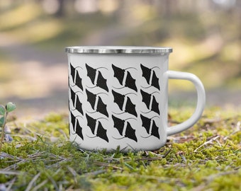 Enamel mug // metal mug // mantas // eagle ray // pattern // white mug