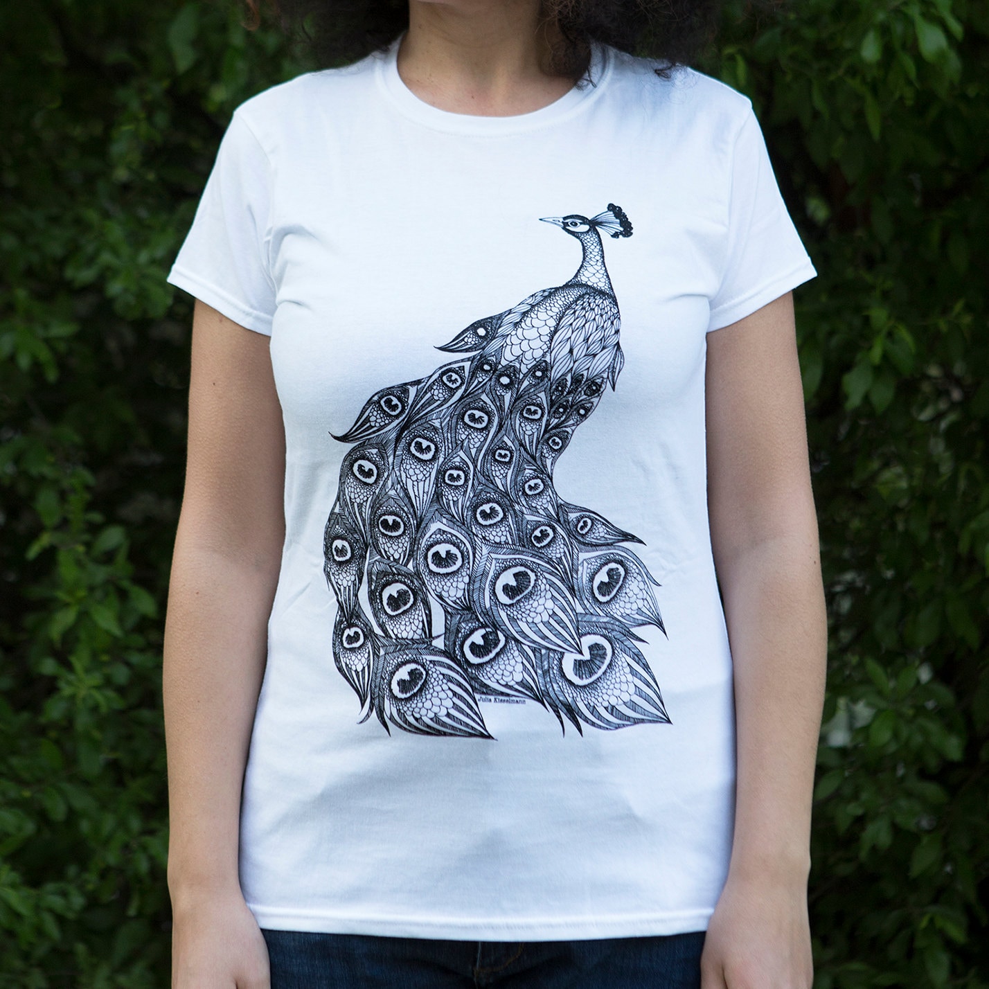 ArtsymalisticStudio Bird T-Shirt // Peacock Illustration T-Shirt // Screen Print // Sale // White T-Shirt // Available in Women Size S/M/L