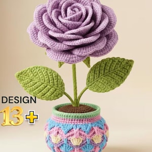 Realistic Red Rose Crochet Pattern PDF, Digital Download Flower Pot Amigurumi Tutorial DIY Decor