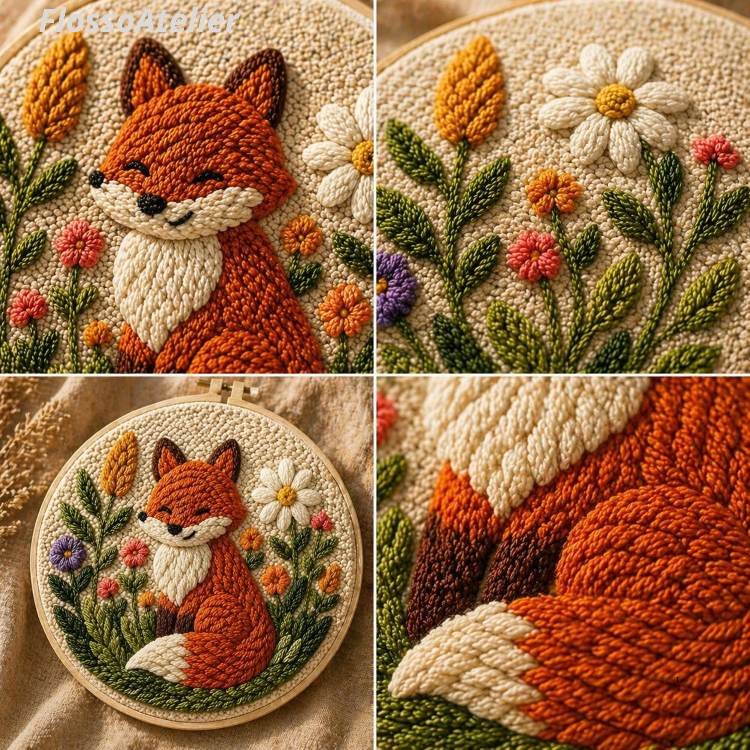 Fox Punch Needle Kit — Beginner Floral Craft, Threads Included - Etsy