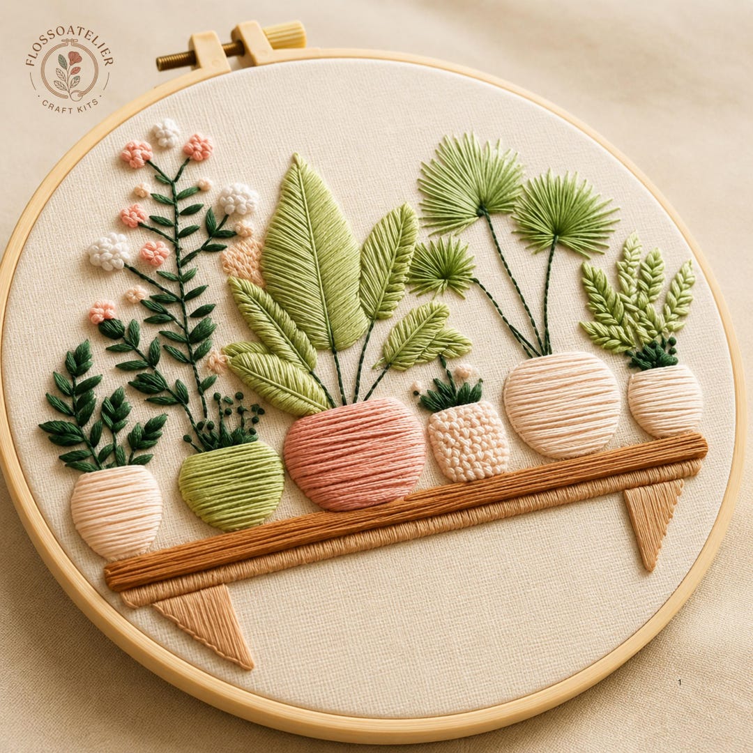 Botanical Embroidery Kit, Modern Plant Pattern, Scandinavian Hoop Art ...