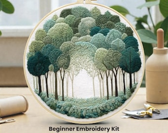 Kit de bordado para principiantes: diseño de paisajes naturales. Costura DIY relajante para principiantes.