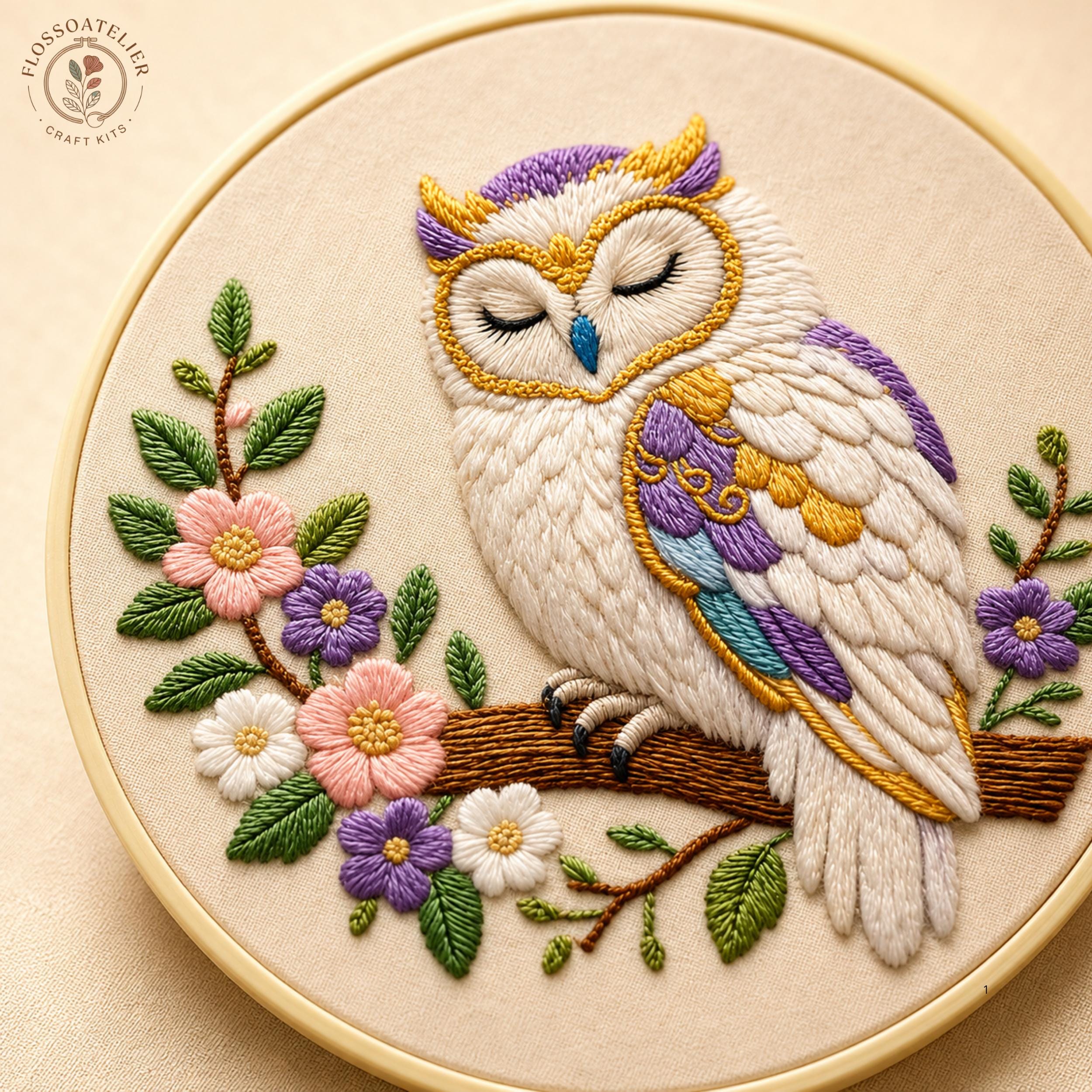 Owl Embroidery Kit for Beginners, Bird Embroidery Pattern Kit, DIY Hand Embroidery Set, Floral Owl N