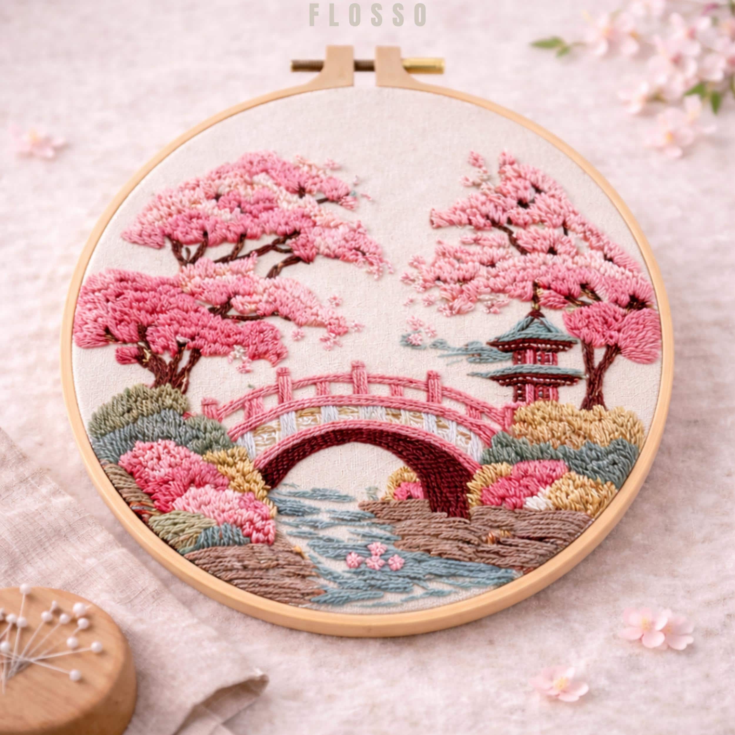 Embroidery Starter Kit – Japanese Cherry Blossom Landscape, Relaxing ...
