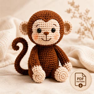 Virkad apa-mönster i PDF-format, amigurumi-handledning, virkning med djur för nybörjare (digital nedladdning)