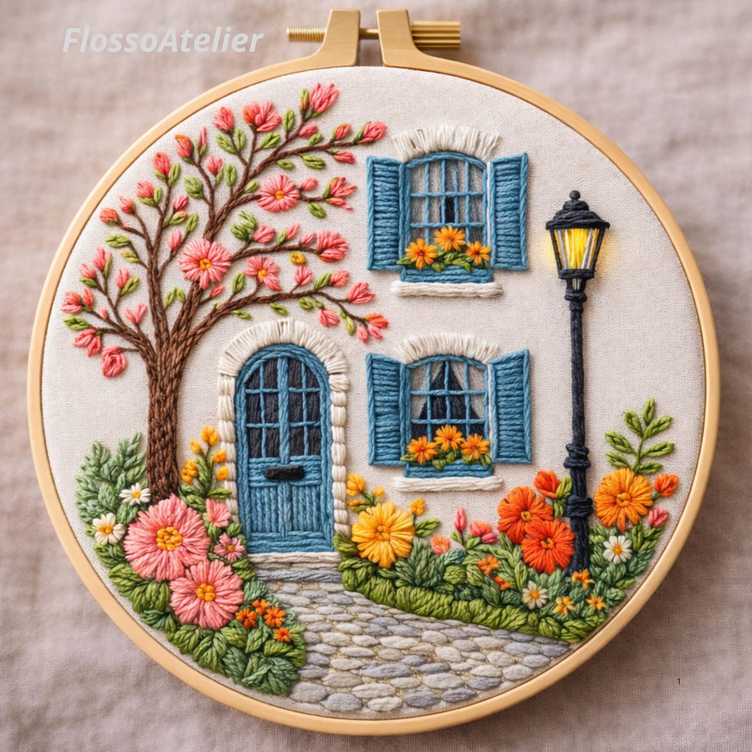 Beginner Cottage Embroidery Kit, Floral House Needlework Craft, Cozy ...
