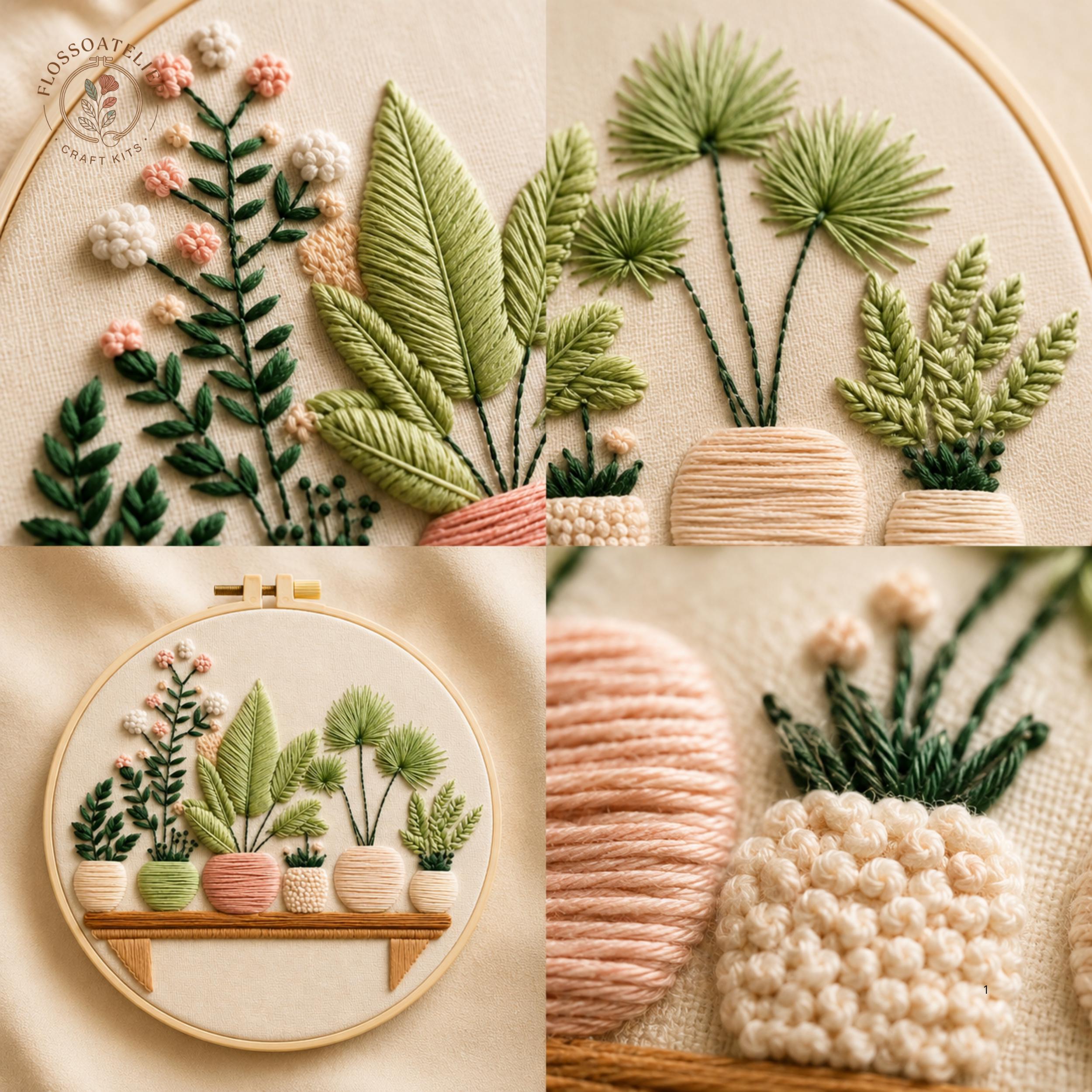 Botanical Embroidery Kit, Modern Plant Pattern, Scandinavian Hoop Art ...