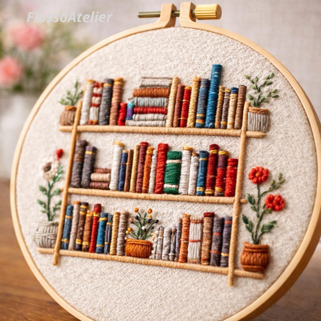 Beginner Embroidery Kit – Cozy Bookshelf Design, Relaxing Craft - Etsy