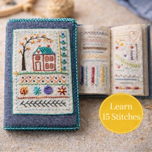 Embroidery Stitch Book for Beginners – Grey Hand cross stich Sampler, DIY Craft
