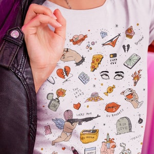 Tattoo Flash Art Doodle T-Shirt - Broken Hearts Anti-Love Sarcastic Valentine&#39;s Day Tee