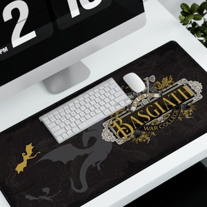 Basgiath War College Dragon Desk Mat, Ride or Die, Fourth Wing Inspired, Dungeons & Dragons Fantasy, Gold Dragon Design, Computer mouse pad