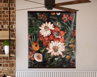 Floral Tapestry Moody Dark Romance Wall Art - Victorian Inspired Moth and Flowers, Aged and Distressed, Gothic Love, Dark and Moody Wall Art