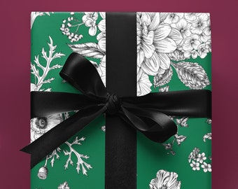 Botanical Wrapping Paper - Vintage-Inspired Floral Illustration, Black and White Botanical Print, Victorian Athro Inspir One of Kind Luxury