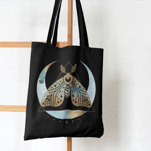 Pastel Celestial Moth Eco Canvas Tote Bag, Spiritual Gift Watercolor and Bronze Atlas Luna Moth Pastel goth cute Reusable Market Bag