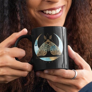 Pastel celestial Moth Mug 11oz.  Spiritual Gift Watercolor and Bronze Atlas Luna Moth Pastel goth Lunar Moth Cup white witch Tea Mug