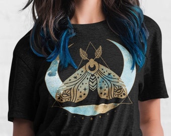 Pastel celestial Moth T-Shirt Spiritual Gift Watercolor and Bronze Atlas Luna Moth, Pastel goth Lunar Moth Top Light Romance White Witch