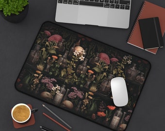 Vintage Alchemy Desk Mat - Purple Hues Gothic Herbalist Large Mouse Pad, Home Office Deco, Dark Academia Vintage Botanical Witchy