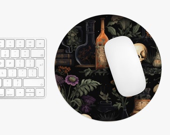 Vintage Alchemy round mouse pad- Gothic Herbalist Large Mouse Pad for Home Office Decor | Dark Academia Vintage Botanical Witch