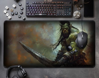 Fierce Orc Rogue Assassin Art - Extra Large Mouse Pad Desk Mat-D and D Tabletop RPG Gaming world warcraft - Gamers Laptop pad - Gamer Gift