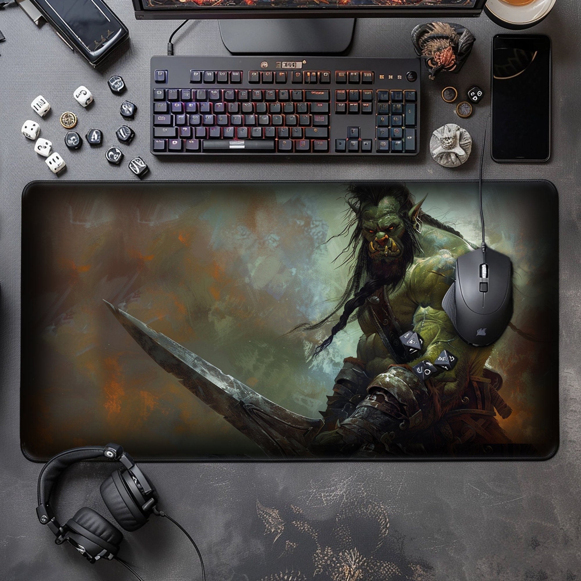 Fierce Orc Rogue Assassin Art - Extra Large Mouse Pad Desk Mat-D and D Tabletop RPG Gaming world warcraft - Gamers Laptop pad - Gamer Gift