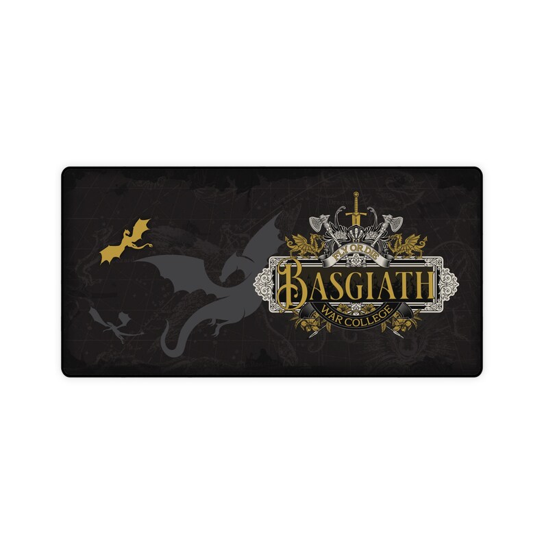 Basgiath War College Dragon Desk Mat, Ride or Die, Fourth Wing Inspired, Dungeons & Dragons Fantasy, Gold Dragon Design, Computer mouse pad image 2