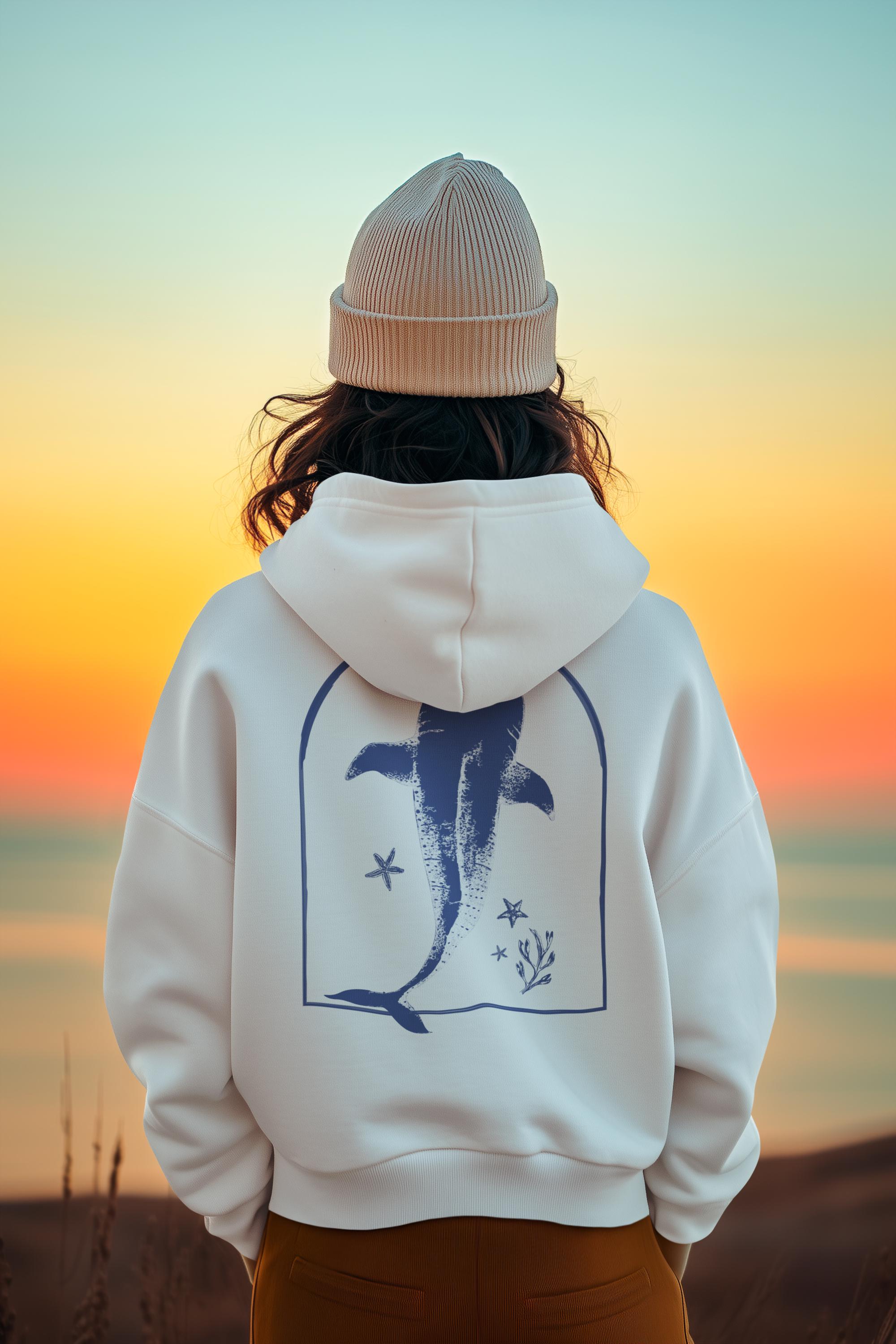 Aesthetic Whale Shark Hoodie for Girls | Manta Ray Pocket Design | Ocean Lover Gift | Minimalist Sea Life | Mermaidcore Vibes
