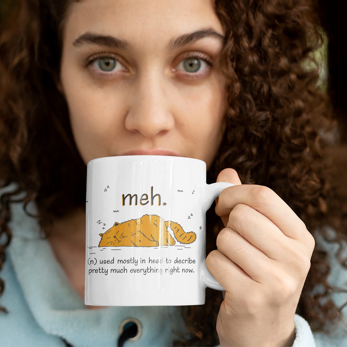 Meh Cat Mug Definition Funny Cat Coffee Mug Lazy Cat Cup Etsy