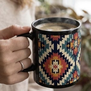 Aztek Kaffeebecher, buntes Tribal Design, Boho Küche Dekor